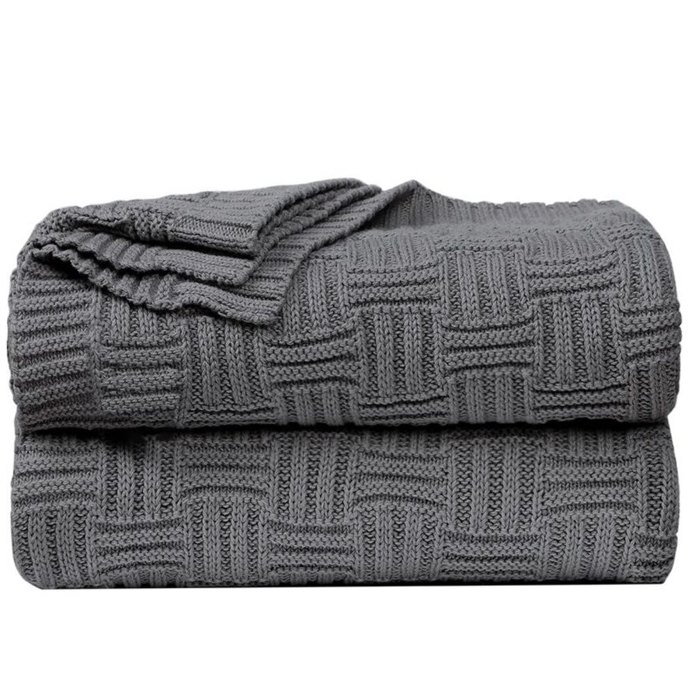 100% Cotton Throw Blanket Soft Lightweight Couch Blankets 50"x 60" Grey
